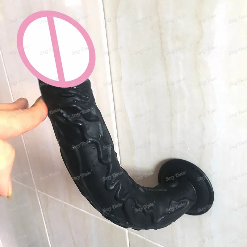 Популярный черный большой реалистичный фаллоимитатор с присоской супер мягкий