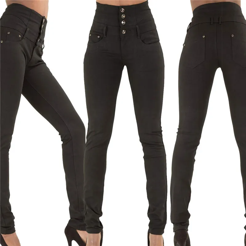 Джинсы женские черные Большие размеры длинные узкие брюки 2018 осень зима новый Высокая талия тонкий стрейч кнопка карманы джинсы Feminino CX568