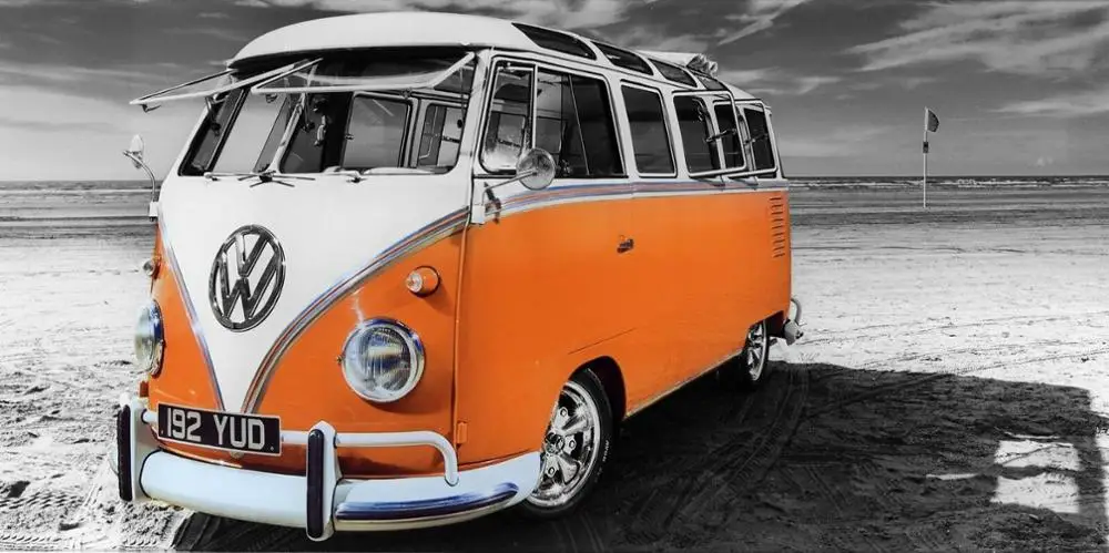 

N1835 Vw Camper Van Orange Multi S Surfing Campervan Wall Sticker Silk Fabric Poster Art Indoor Decor Bright
