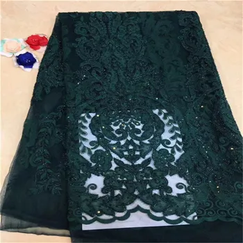 

2019 high quality French Nigerian sequins net lace,African tulle mesh sequence lace fabric for party dress 5yards/lot Green