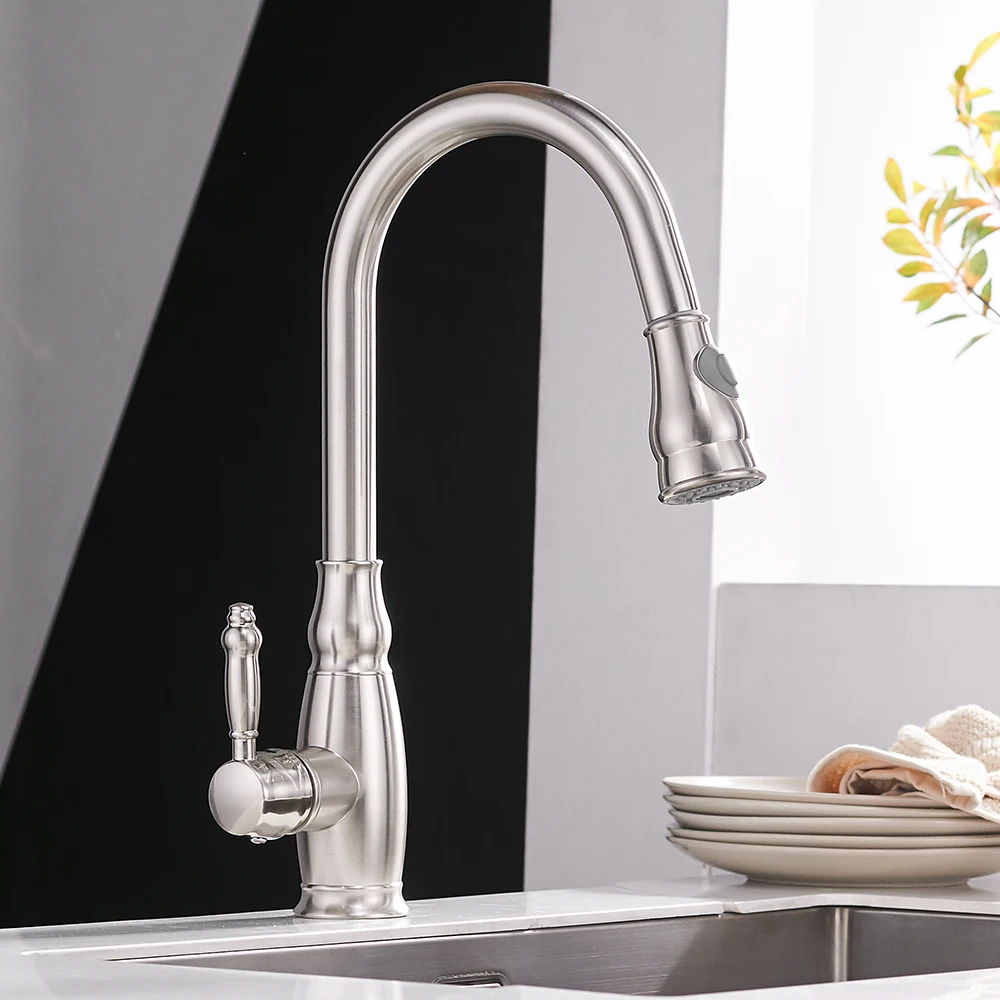  Kitchen Mixer Gold Pull Out Kitchen Faucet Deck Mount Kitchen Sink Faucet Mixer Cold Hot Water Torn - 32864350380