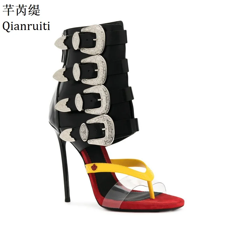 Qianruiti Rome Style Buckle Strap Women High Heels Sandals Summer Open Toe Women Gladiator Shoes Sexy Thin Heels Women Pumps