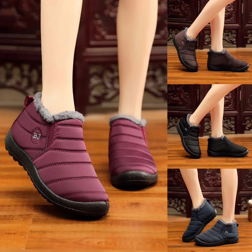 

Women Winter Solid Color Keep Warm Ankle Boots Plus Velvet Boot Flat Snow Boots winter shoes women chaussures femme hiver