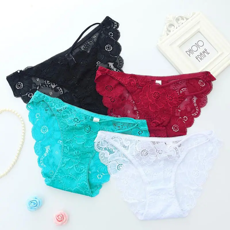 

Sexy Lace Hollow Out Translucent Panties Solid Color Bandage Mesh Lingerie Low Waist Cute Female Brief Women Cozy Underwear