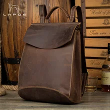 LAPOE Real Genuine Leather man Women Backpack Crazy Horse Cowhide School Strap Laptop Daily Backpack Top Quality Handcraft Bags