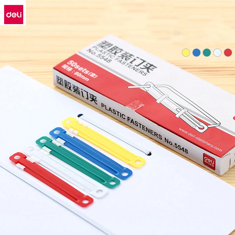 

Deli 50pcs/Lot Multifunctional 2 Holes Plastic Paper Clip Binding Clip Cutting Paperclips Office School Stationery Supplies