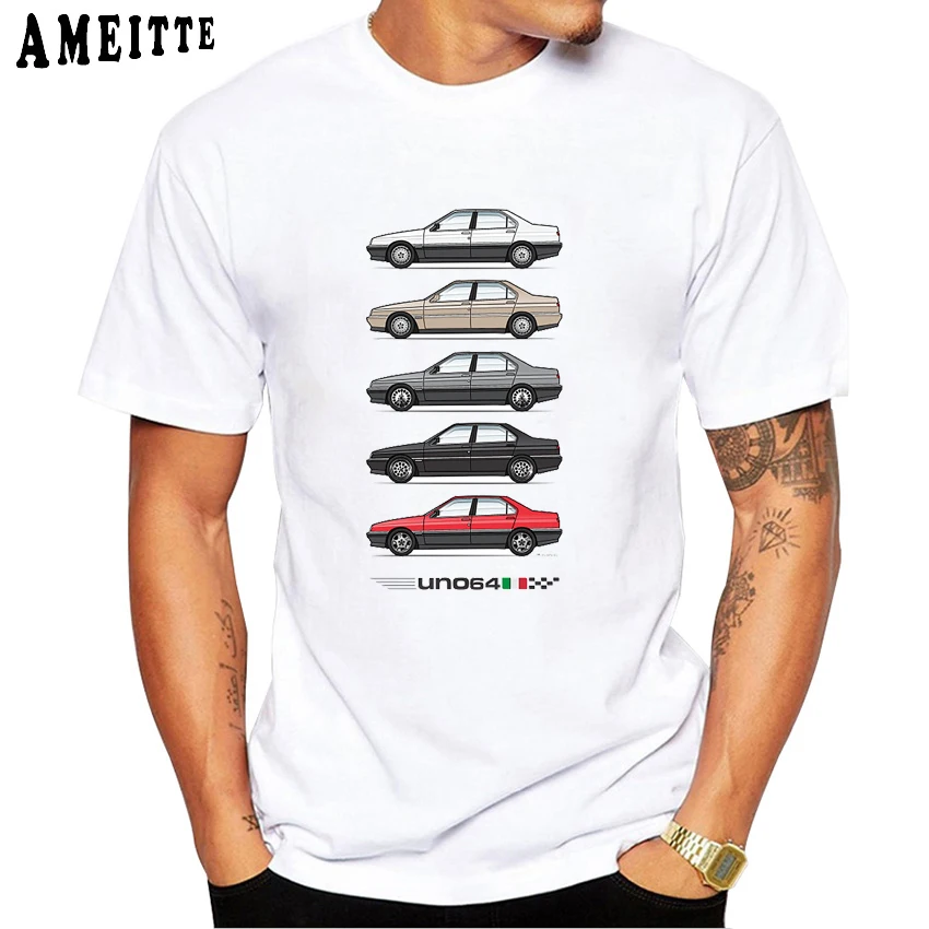 

Summer Fashion Men T-Shirt Alfa Romeo 164 Lovers T-Shirt Cool Car Design Boy Casual Tops Ameitte Hipster Cool Man Tees
