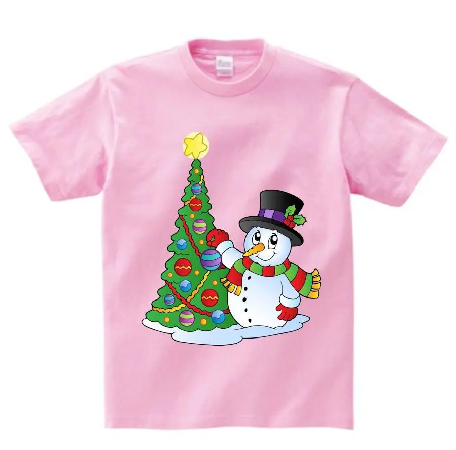 Новые рождественские футболки для маленьких мальчиков и девочек Детские хлопковые футболки с рождественским узором, футболки с Санта Клаусом, детские летние топы, футболки, camiseta От 3 до 8 лет NN - Цвет: pink childreT-shirt