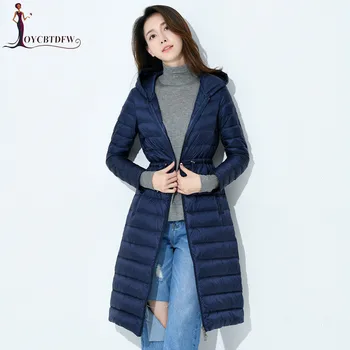 

Winter women white duck down jacket 90% new mid long down parkas autumn fashion Thin light slim hooded female outerwear LDT549
