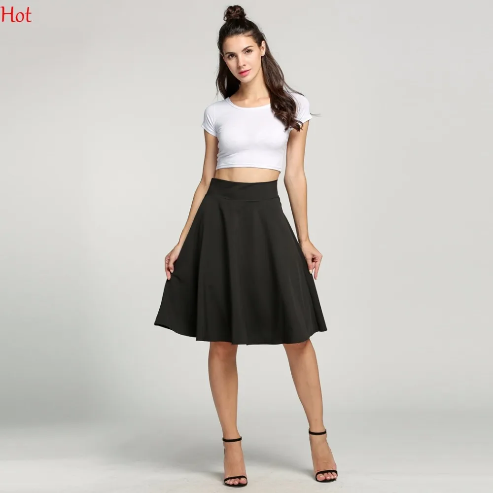 Women Pleated Skirt A line Saias Flared 