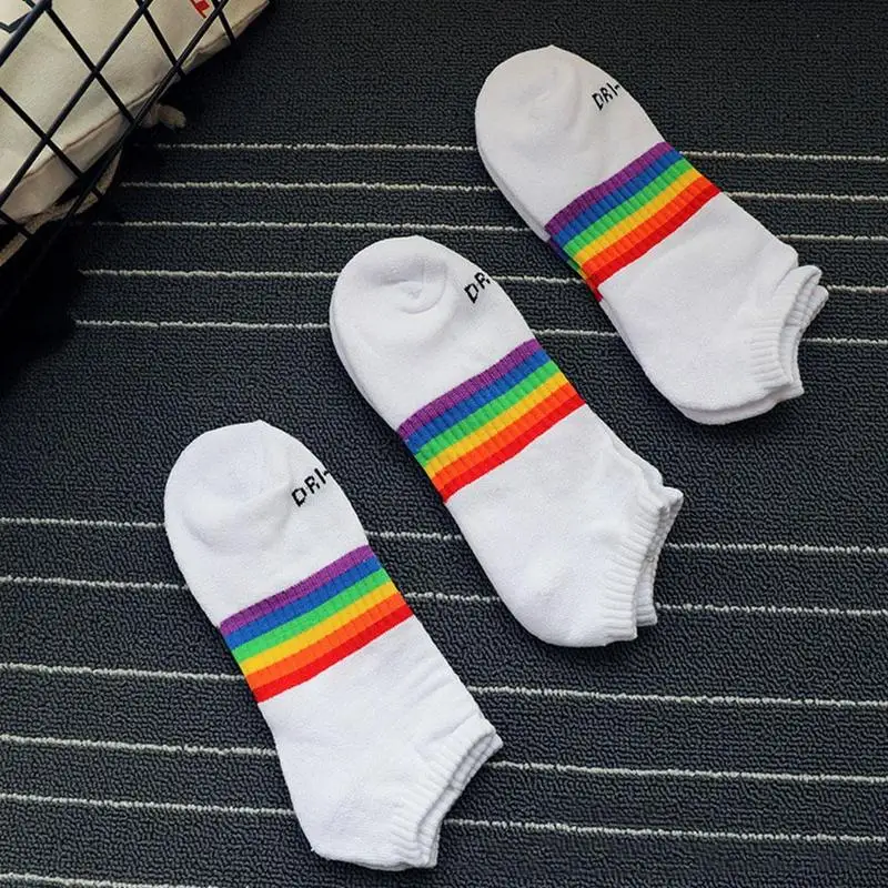 Stripes Men Cotton Socks Rainbow Causal Sport Long Crew Socks Outdoor Running Sport Breathable Skate Men's Ankle Socks