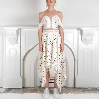 

Luxury Dress Runway Designers 2019 New Arrival High Quality Women Set Two Piece Summer Outfits Fashion Polka Dot Top+Skirt Suit