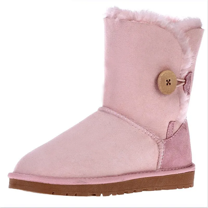 Женские зимние ботинки из натуральной овечьей кожи наивысшего качества; коллекция года; женские зимние классические ботинки; ботинки из натуральной овечьей кожи - Цвет: pink
