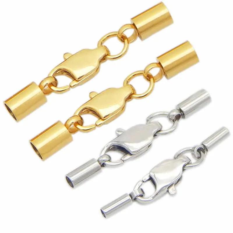 

2pcs/lot Stainless Steel Jewelry End Clasps Steel/Gold Leather Cord End Cap Connectors For DIY Bracelet Necklace Making Charms