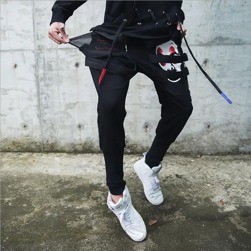 Casual Sweatpants Slim Fit Hip Hop Pants Men Mesh Clown Printed Mens