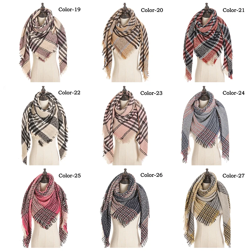 2021 new Cashmere Scarf For Women Plaid Knitted Triangle Pashmina Winter Warm Shawl Wraps Bufanda Female Soft Neck Echarpe
