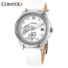 Comtex Women Watch with Mother of Pearl Dial and White Leather Butterfly Fashion ladies watch quartz