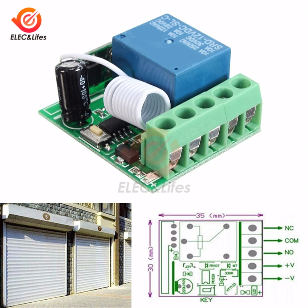 

DC 12V 10A Time Delay Relay Switch 433mhz 315mhz RF Smart Wireless Remote Control Receiver 1 Way Self-locking relay MCU decoding