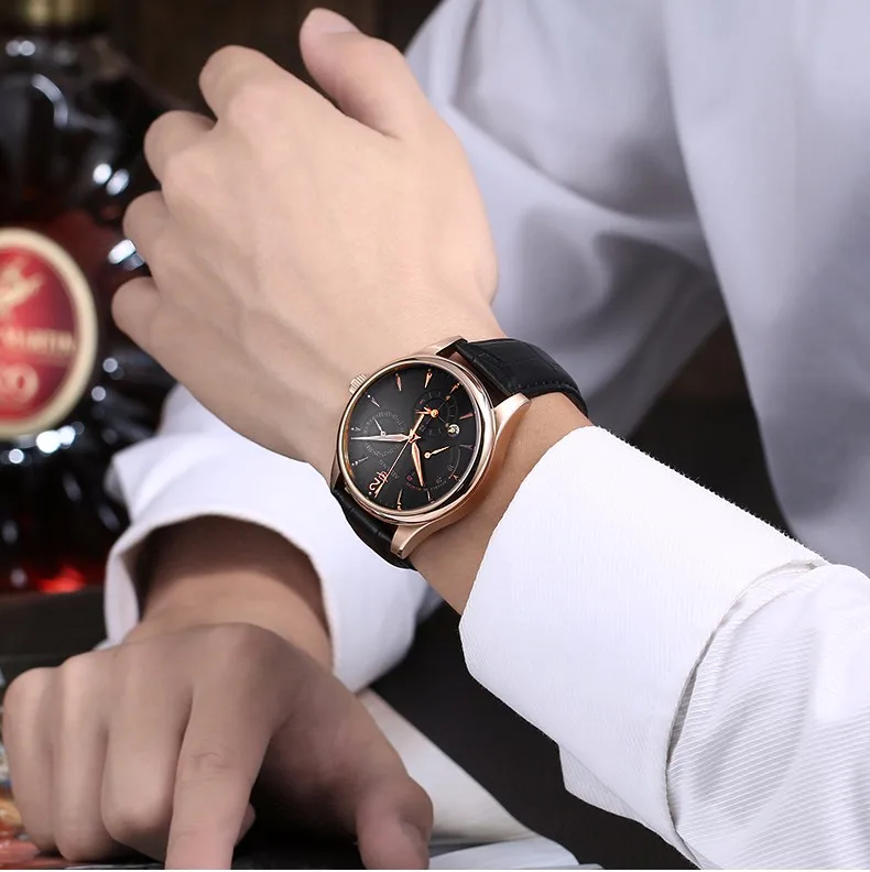 Хит! AILANG роскошные брендовые мужские часы автоматические кожа повседневные деловые часы, наручные часы с механизмом, экономия энергии 7-контактный кофе часы