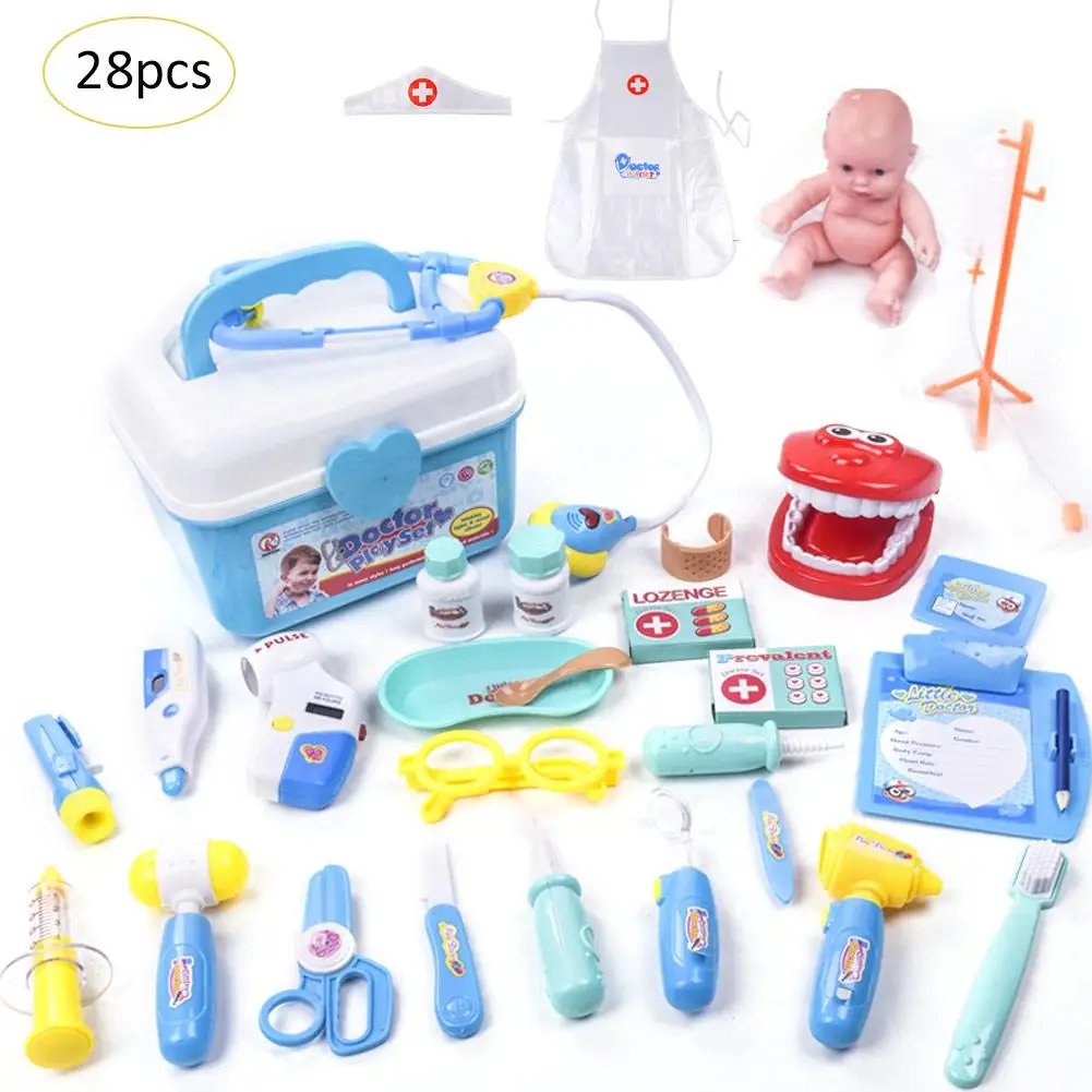

Children's Play House Puzzle Simulated Medical Box Doctor Toy 28 Piece Set Girl Role Play Doll Doctor Clothes
