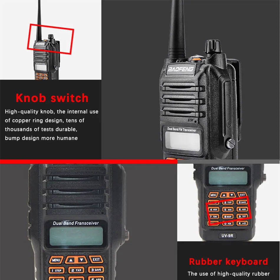 Baofeng UV-9R портативная рация 8 Вт vhf-uhf пониженного напряжения Двойной диапазон IP67 Водонепроницаемый двухстороннее радиофон трансивер