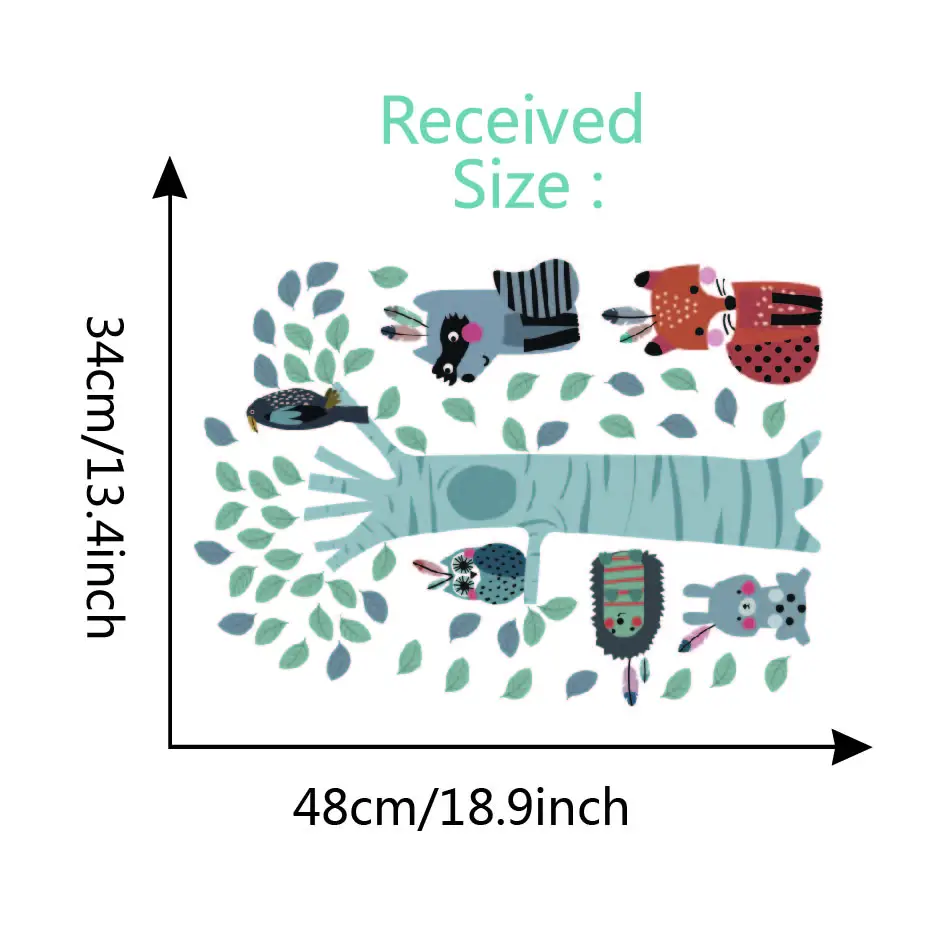 Лес животных Дерево лист домашний декоративный Лисий Сова енот стикер Дети DIY Декор стен винилы украшения для детской спальни Фреска - Цвет: JCN90020
