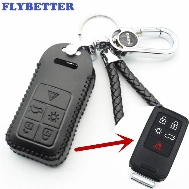 

FLYBETTER Genuine Leather 5Button Key Case Cover For Volvo S60/S80/V60/XC60/XC70/S60L/V40 Keyless Entry Car Styling (B) L2004