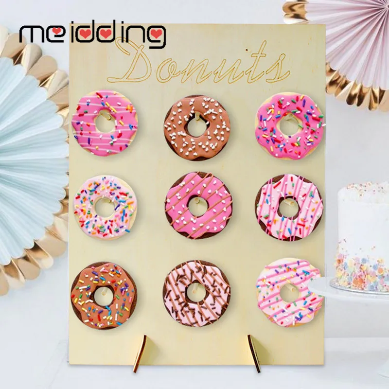 

MEIDDING Dessert Donut Wooden Display Wall For Wedding Birthday Party Event Favors Decorations Decor Donut Party Supplies Holder