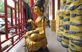 

China Folk temple Bronze Copper Gild Bodhisattva Kwan-Yin Guan Yin Buddha Statue