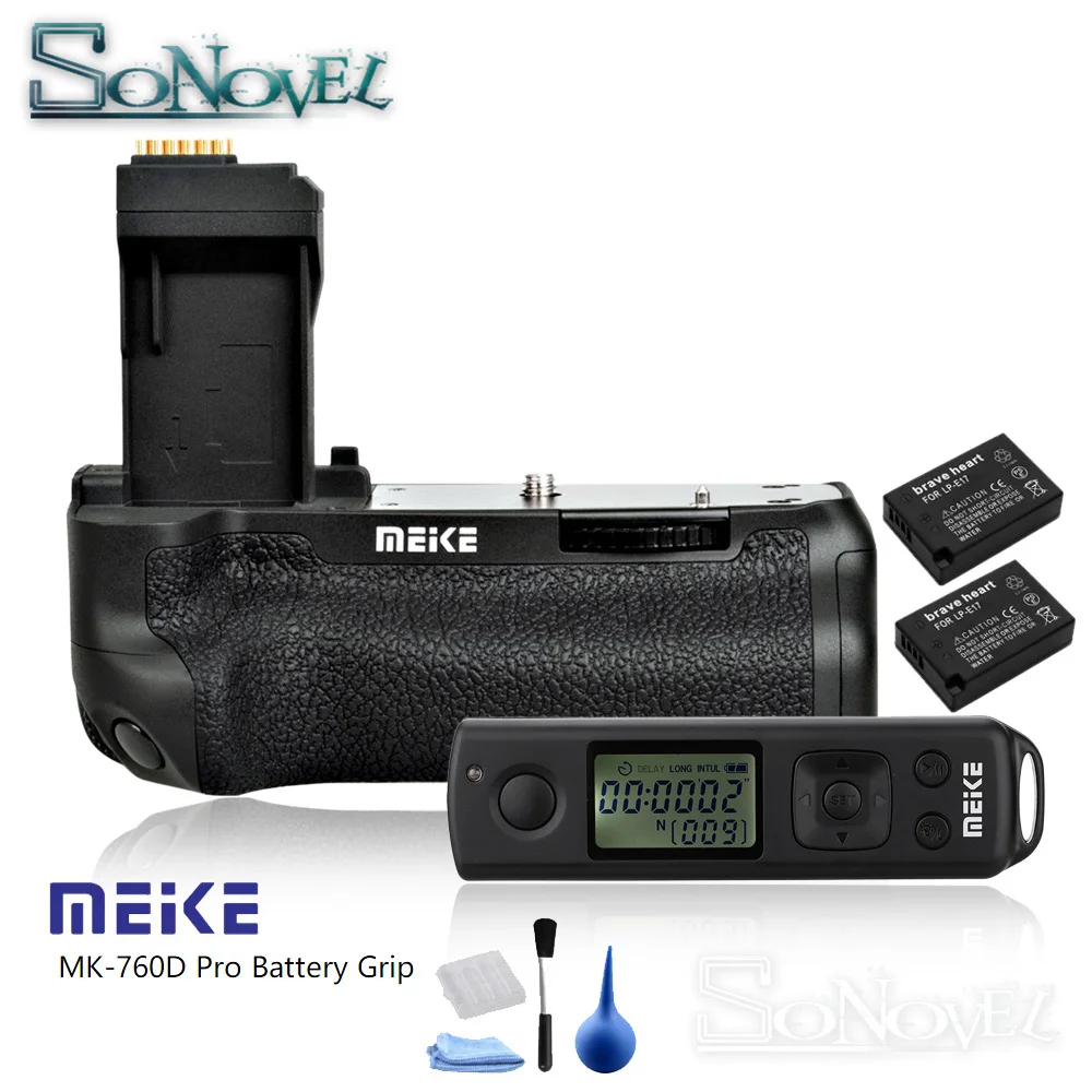 Meike MK-760D Pro Беспроводной дистанционного Управление вертикальный Батарейная ручка для Canon 750D 760D Rebel T6i T6s как BG-E18+ 2 шт. LP-E17 Батарея