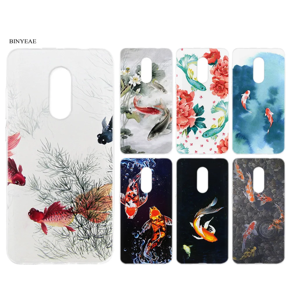 

BINYEAE Case Cover for Xiaomi Redmi S2 5 NOTE 4X 4 TPU SOFT Coque Cute Chinese Koi Fishes Plants fish