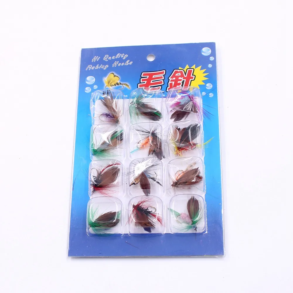 

12 Pcs Floating Water Dying and Struggling Tremble Insect Feather Butterfly Flies Lures Grass Carp Cyprinoid Bait Box Package