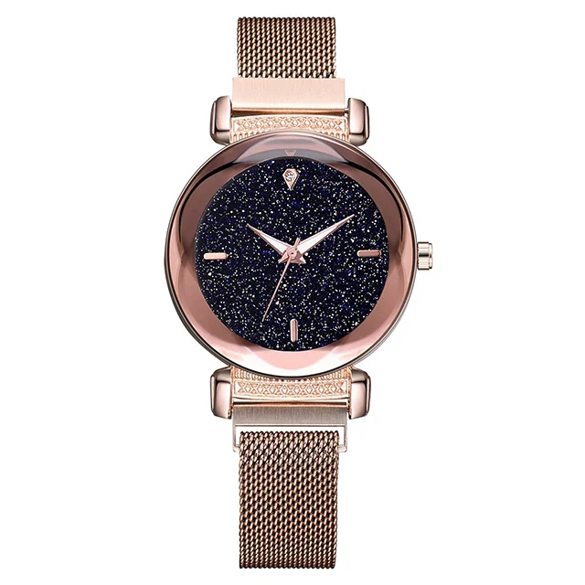 Роскошный браслет часы для женщин дамы Магнитный звездное небо кварцевые часы Мода алмаз кварцевые часы Zegarek Damski SAAT - Цвет: Gold