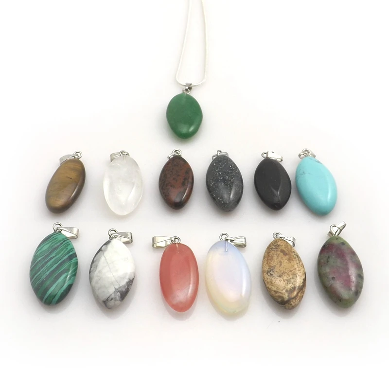 

Mixed Lot Natural Stone Eye Shape Pendant Silver Color Chain Necklaces For Promotion 12pcs/lot