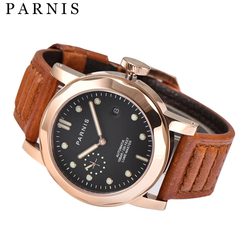 Men-s-Watch-43mm-Parnis-Automatic-Mechanical-Watches-SeaGull-Movement-100-Cowhide-Leather-Luminous-10ATM-Mechanical