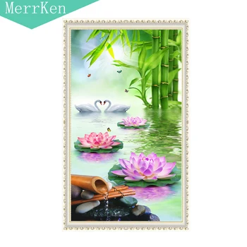 

Merrken Diy diamond painting cross stitch Lotus swan diamond embroidery diamond mosaic home decor beading 30*55cm