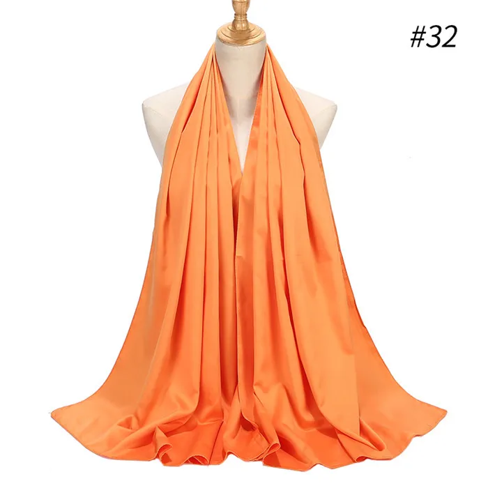 1 шт Гладкий матовый сатиновый шарф шали простые Solider цвета матовый сатиновый хиджаб кашне в мусульманском стиле/шарф 32 цвета на выбор - Цвет: color 32 orange