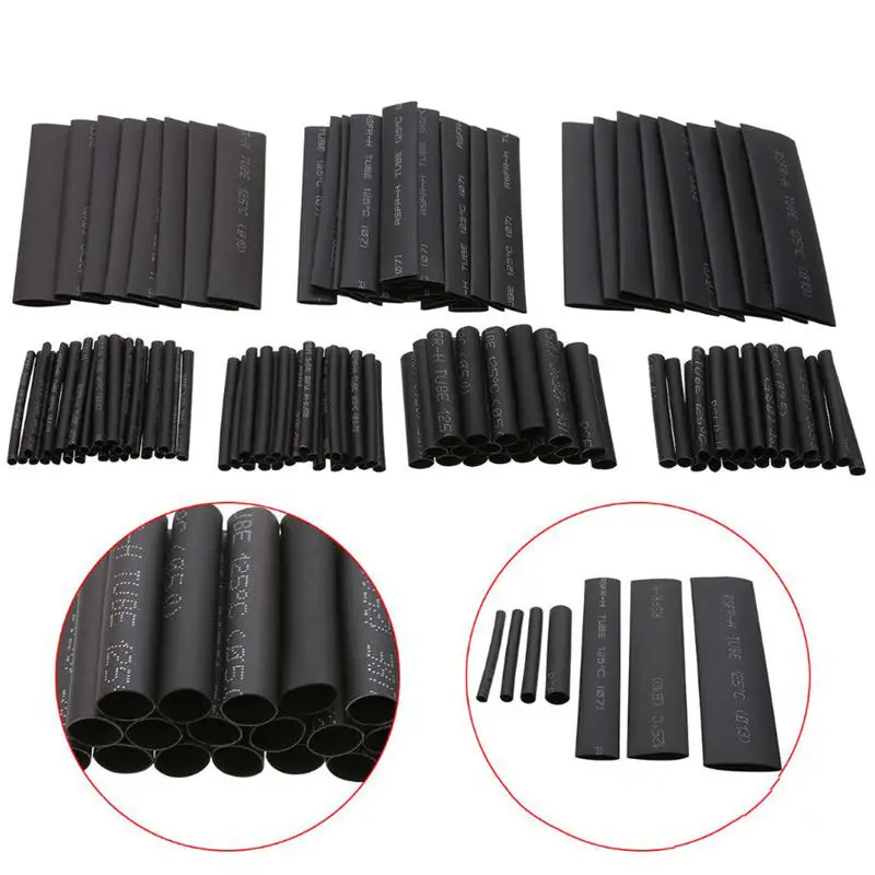 127PCS Black 7 Sizes Cable Sleeve Kits Heat Shrink font b Tubing b font Set Assorted