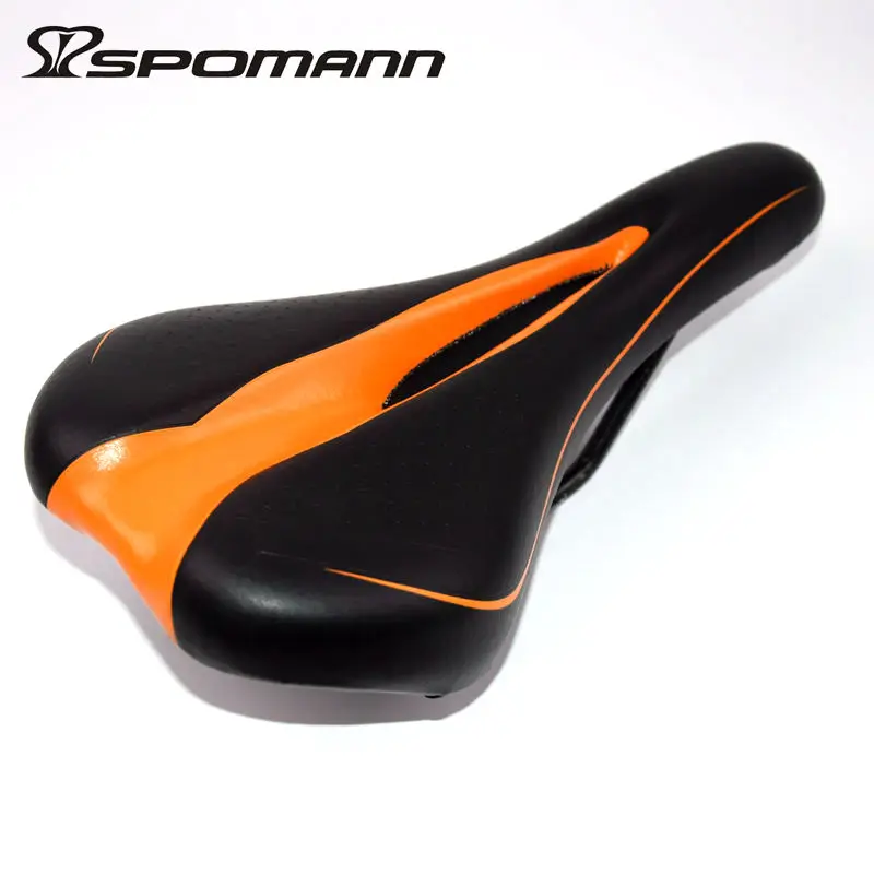 Silla de Bicicleta MTB asiento de Bicicleta de carretera de montaña sillín Bicicleta hueco suave cojín Selle PU cuero negro Color naranja