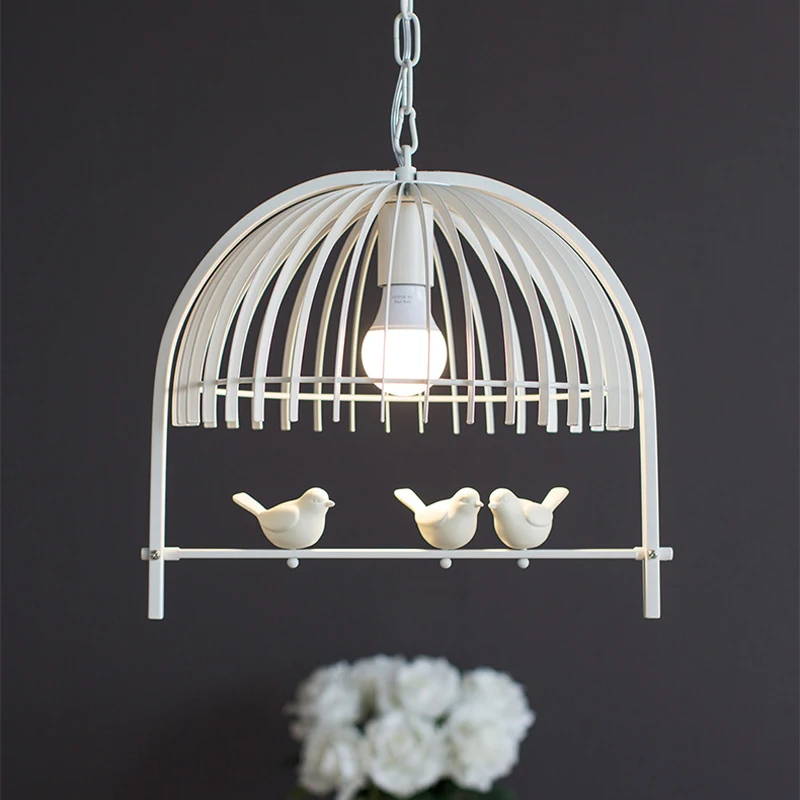 12121 5 De Réductionnouveau Européen Fer Cage à Oiseaux Lustre Luminaire Moderne Simple Tête Blanc Noir Suspension Lampe Pour Bar Café Chambre