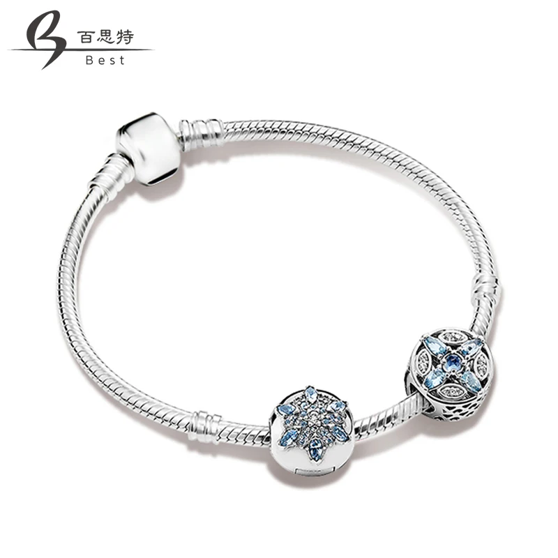 

BEST 100% 925 Sterling Silver ZT0165 Ice Crystal Winter Stars Snowflake Strings Bracelet Set Original Women Jewelry Collection