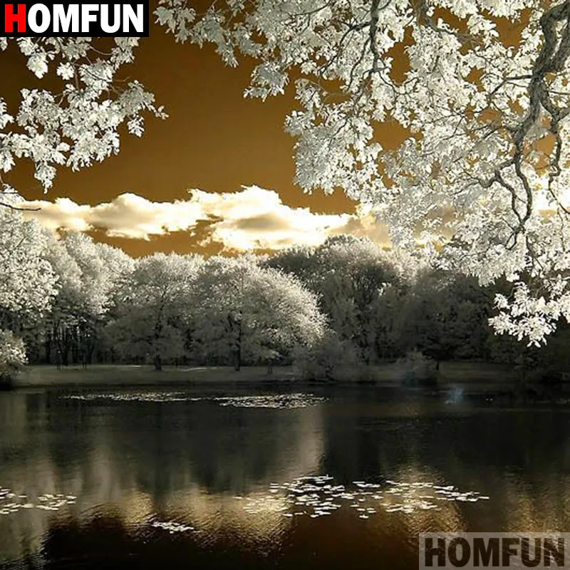 Алмазная 5D картина HOMFUN цветы дерево закат с полными квадратными/круглыми