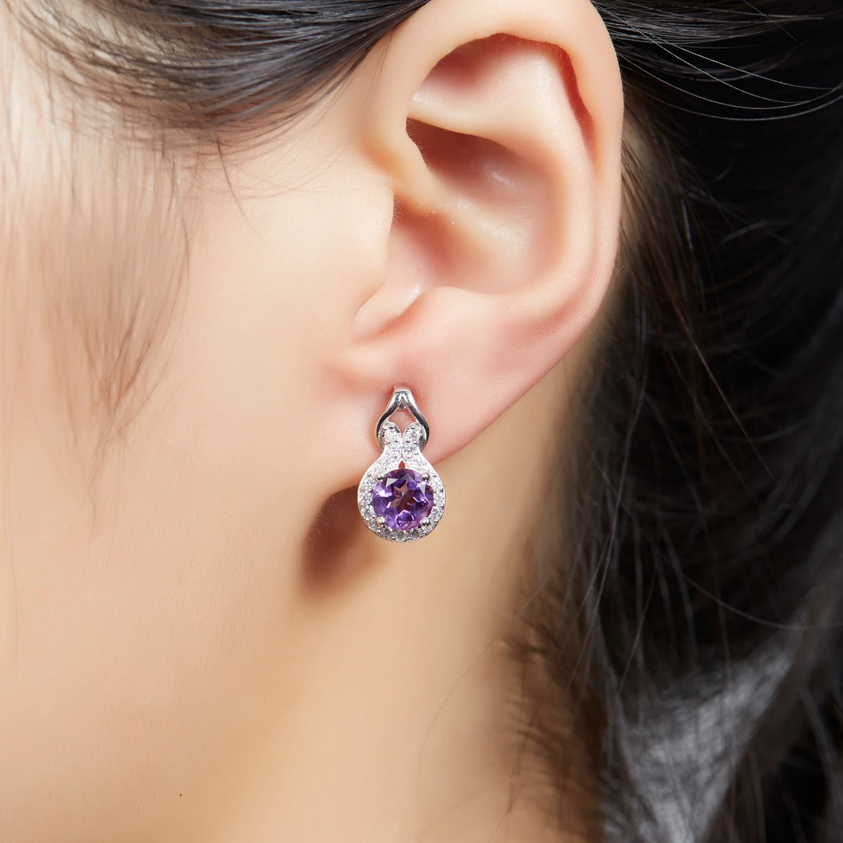 

Hutang Natural Amethyst Infinity Earrings Solid 925 Sterling Silver Purple Gemstone Fine Jewelry Earring for Women 2017 New