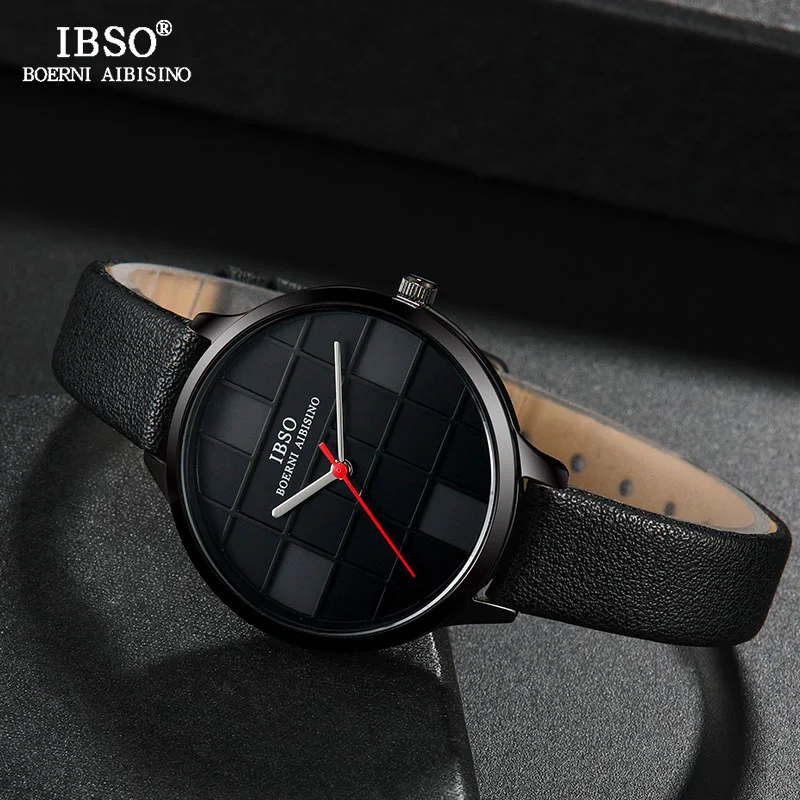IBSO, женские кварцевые часы, дизайн, клетчатый ремешок из натуральной кожи, женские кварцевые часы, женские водонепроницаемые часы, Montre Femme