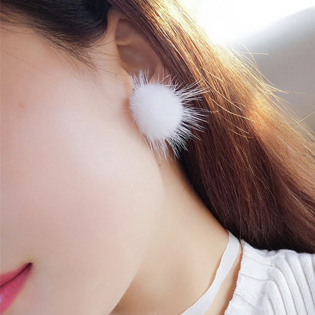 Women's Fashion Furry Fluffy Ball Stud Earrings Girls Trendy Sweet Jewelry women accessories 3
