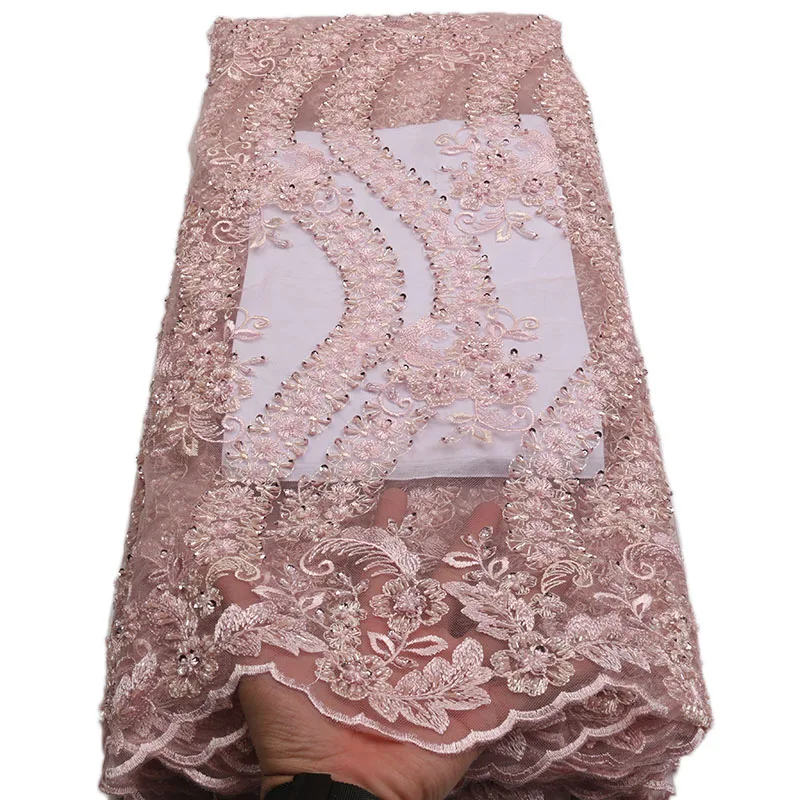 

Pink Latest African Mesh Laces 2018 African Guipure Lace Heavy Beaded Lace Fabric Indian Fabrics For Dresses Wedding L1562B-1