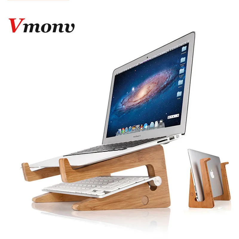 Günstig Vmonv Erhöht Höhe Kühlung Bambus Laptop PC Ständer für Macbook Air Pro Retina Vertikale Basis Halterung für 15 Zoll Notebook PC