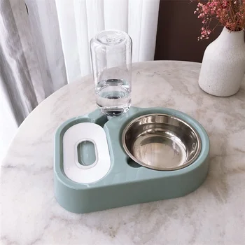 

Stainless steel double bowl non-wet mouth automatic drinking fountain dual-use cat and dog food bowl feeding supplies ZP4111831