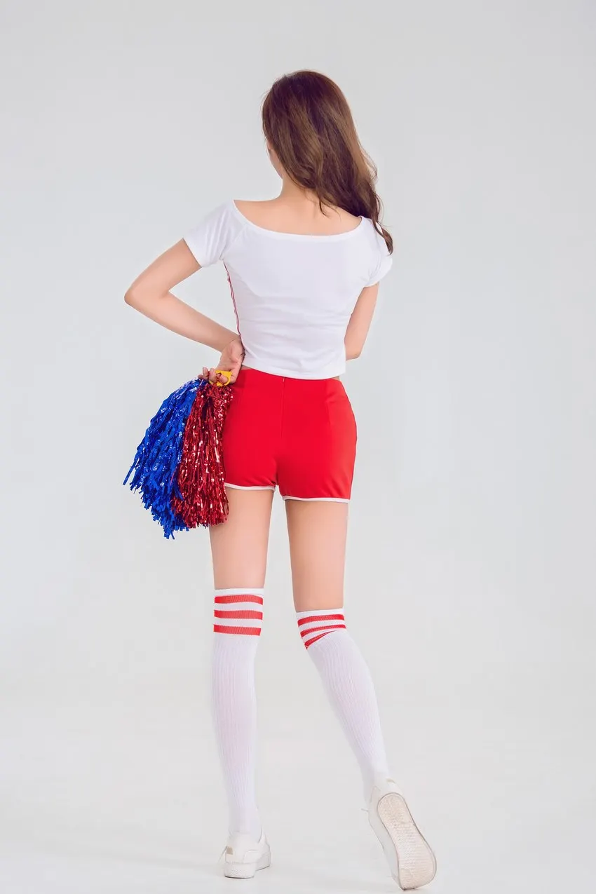 1 комплект для девочек старшей школы костюм чирлидерши+ носки Униформа Чирлидера Костюм Чирлидера красный, белый сексуальный команда; Одежда для танцев
