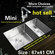 Пищевой 304 нержавеющая сталь кухонная раковина толщиной 1,2 мм двойной паз прочный 67x41 см